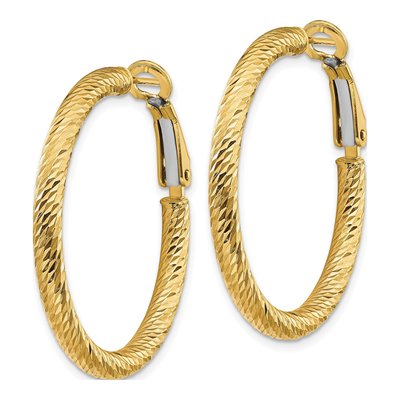14K Yellow Gold 32mm Diamond-Cut Tube Hoop Earrings – view 2