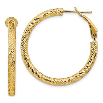 14K Yellow Gold 32mm Diamond-Cut Tube Hoop Earrings