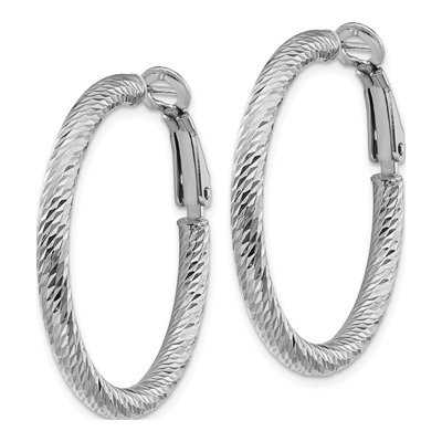 14K White Gold 32mm Diamond-Cut Hoop Earrings – view 3