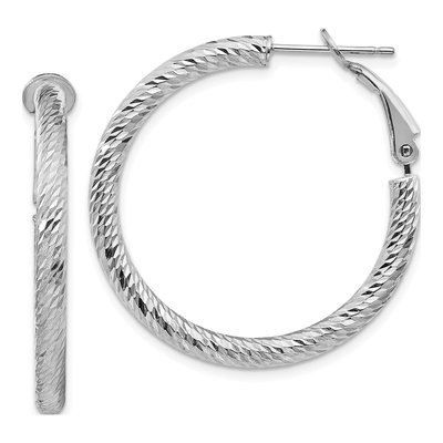 14K White Gold 32mm Diamond-Cut Hoop Earrings