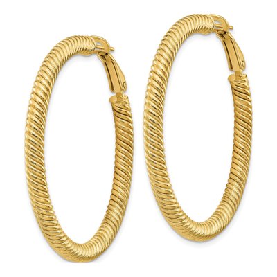 14K Yellow Gold 44mm Twisted Omega Back Hoop Earrings – view 3