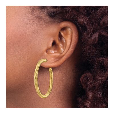 14K Yellow Gold 44mm Twisted Omega Back Hoop Earrings – view 4