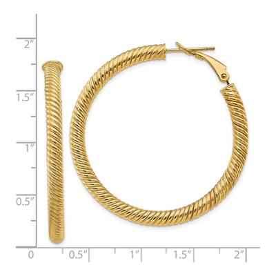 14K Yellow Gold 44mm Twisted Omega Back Hoop Earrings – view 5