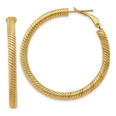 14K Yellow Gold 44mm Twisted Omega Back Hoop Earrings
