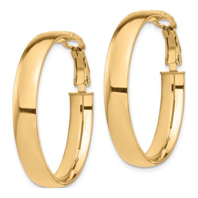 14K Yellow Gold 30mm Flat Tube Omega Back Hoop Earrings – view 3