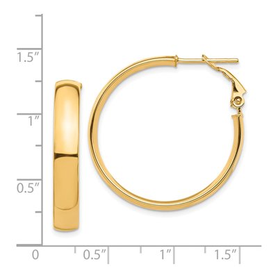 14K Yellow Gold 30mm Flat Tube Omega Back Hoop Earrings – view 4