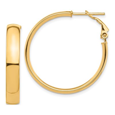 14K Yellow Gold 30mm Flat Tube Omega Back Hoop Earrings