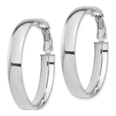 14K White Gold 30mm Flat Tube Omega Back Hoop Earrings – view 3