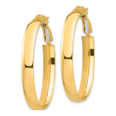 14K Yellow Gold Oval Omega Back Hoop Earrings – view 3