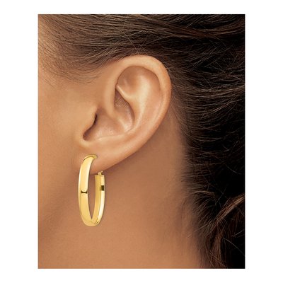 14K Yellow Gold Oval Omega Back Hoop Earrings – view 4