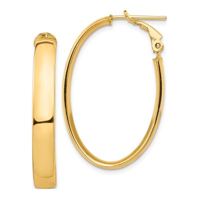 14K Yellow Gold Oval Omega Back Hoop Earrings