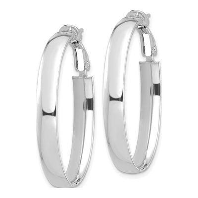 14K White Gold Oval Tube Hoop Earrings – view 3