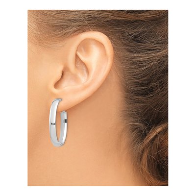 14K White Gold Oval Tube Hoop Earrings – view 4