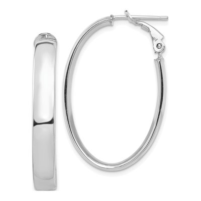 14K White Gold Oval Tube Hoop Earrings