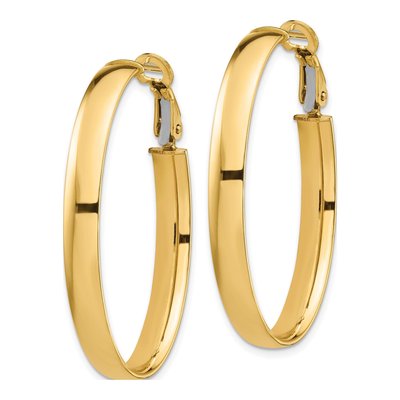 14K Yellow Gold Oval Omega Back Tube Hoop Earrings – view 3
