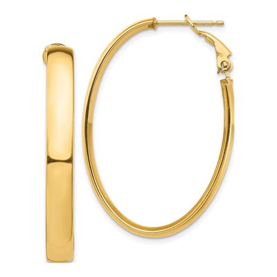 14K Yellow Gold Oval Omega Back Tube Hoop Earrings