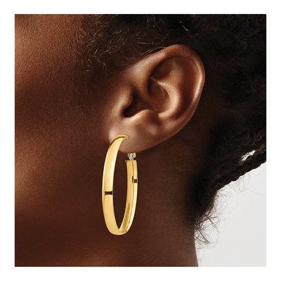 14K Yellow Gold Oval Hoop Earrings – view 4