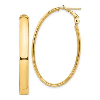 14K Yellow Gold Oval Hoop Earrings