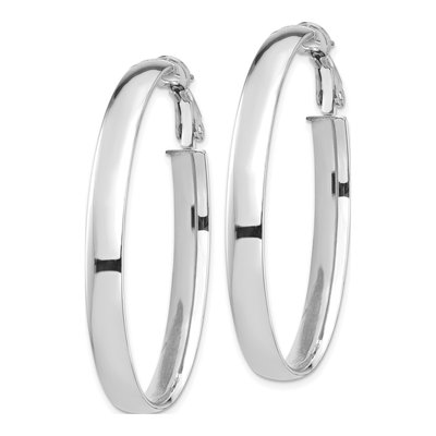 14K White Gold Oval Omega Back Tube Hoop Earrings – view 3