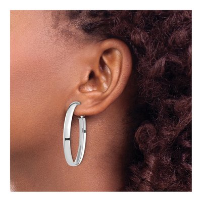 14K White Gold Oval Omega Back Tube Hoop Earrings – view 4