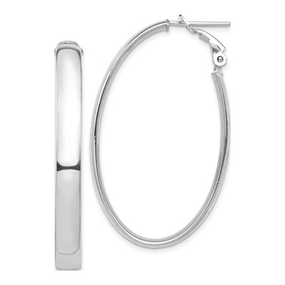 14K White Gold Oval Omega Back Tube Hoop Earrings