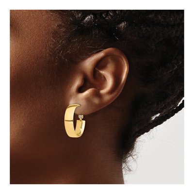 14k Yellow Gold Flat Tube Omega-Back Hoop Earrings – view 3