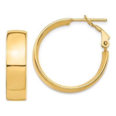 14K Yellow Gold 25mm Flat Tube Omega-Back Hoop Earrings
