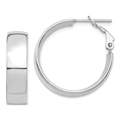 14K White Gold 25mm Flat Tube Omega Hoop Earrings