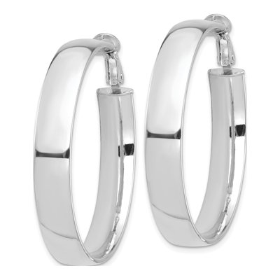 14K White Gold 43mm Flat Tube Omega Back Hoop Earrings – view 3