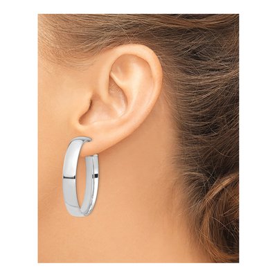 14K White Gold 43mm Flat Tube Omega Back Hoop Earrings – view 4
