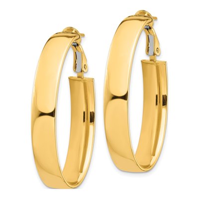 14K Yellow Gold Oval Omega Back Tube Hoop Earrings – view 3