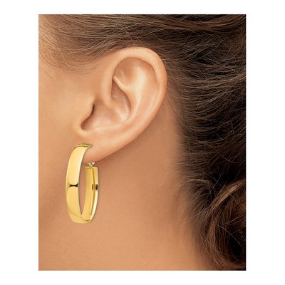 14K Yellow Gold Oval Omega Back Tube Hoop Earrings – view 4