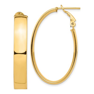 14K Yellow Gold Oval Omega Back Tube Hoop Earrings