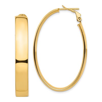 14K Yellow Gold Oval Omega Back Tube Hoop Earrings
