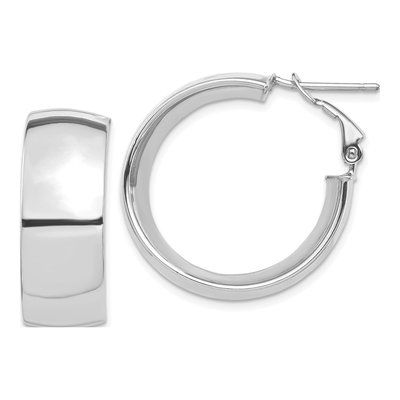 14K White Gold 28mm Omega-Back Tube Hoop Earrings