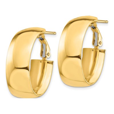 14K Yellow Gold Oval Omega Back Hoop Earrings – view 3