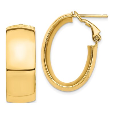 14K Yellow Gold Oval Omega Back Hoop Earrings