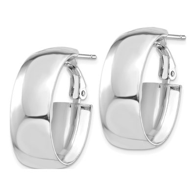14K White Gold Oval Omega Back Tube Hoop Earrings – view 3