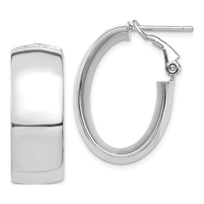 14K White Gold Oval Omega Back Tube Hoop Earrings
