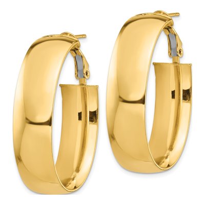 14K Yellow Gold Oval Omega-Back Tube Hoop Earrings – view 3