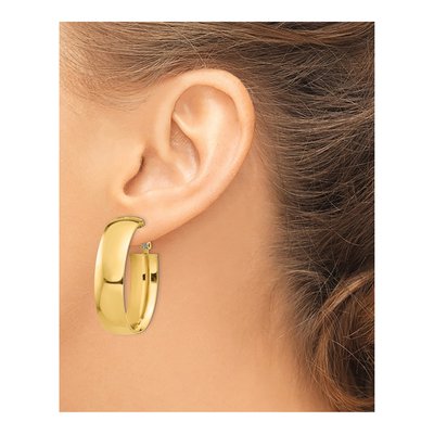 14K Yellow Gold Oval Omega-Back Tube Hoop Earrings – view 4