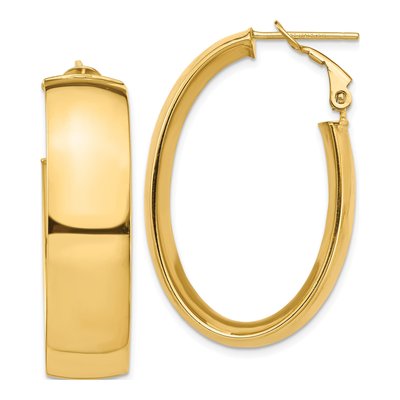14K Yellow Gold Oval Omega-Back Tube Hoop Earrings