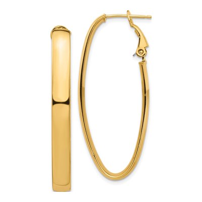 14K Yellow Gold Oval Omega-Back Tube Hoop Earrings