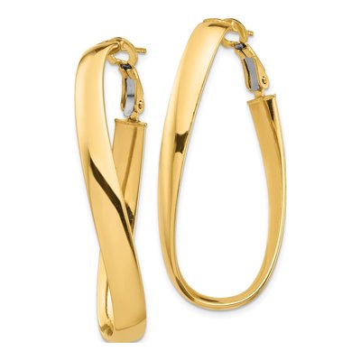 14K Yellow Gold Twisted Oval Omega Back Hoop Earrings – view 3