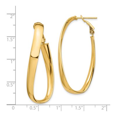 14K Yellow Gold Twisted Oval Omega Back Hoop Earrings – view 5