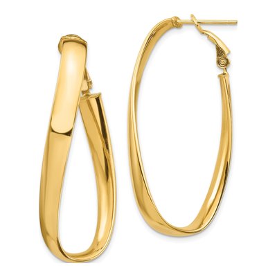 14K Yellow Gold Twisted Oval Omega Back Hoop Earrings