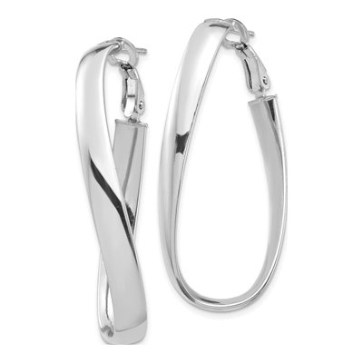 14K White Gold Twisted Omega Back Oval Hoop Earrings – view 3