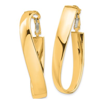 14K Yellow Gold Twisted Oval Omega Back Hoop Earrings – view 3