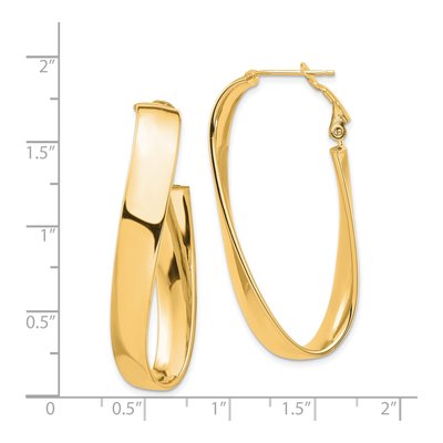 14K Yellow Gold Twisted Oval Omega Back Hoop Earrings – view 5