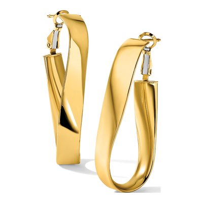 14K Yellow Gold Twisted Oval Omega Back Hoop Earrings – view 6